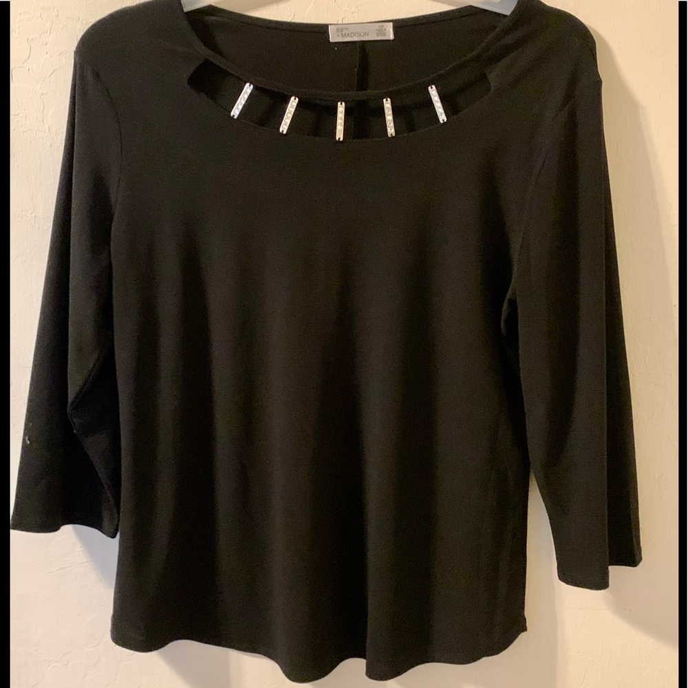 89th & Madison black silver crystal rhinestone embellished blouse- Large